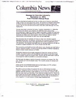 Message to Columbia University from President George Rupp