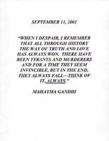 September 11, 2001 [Quote by Mahatma Ghandi]